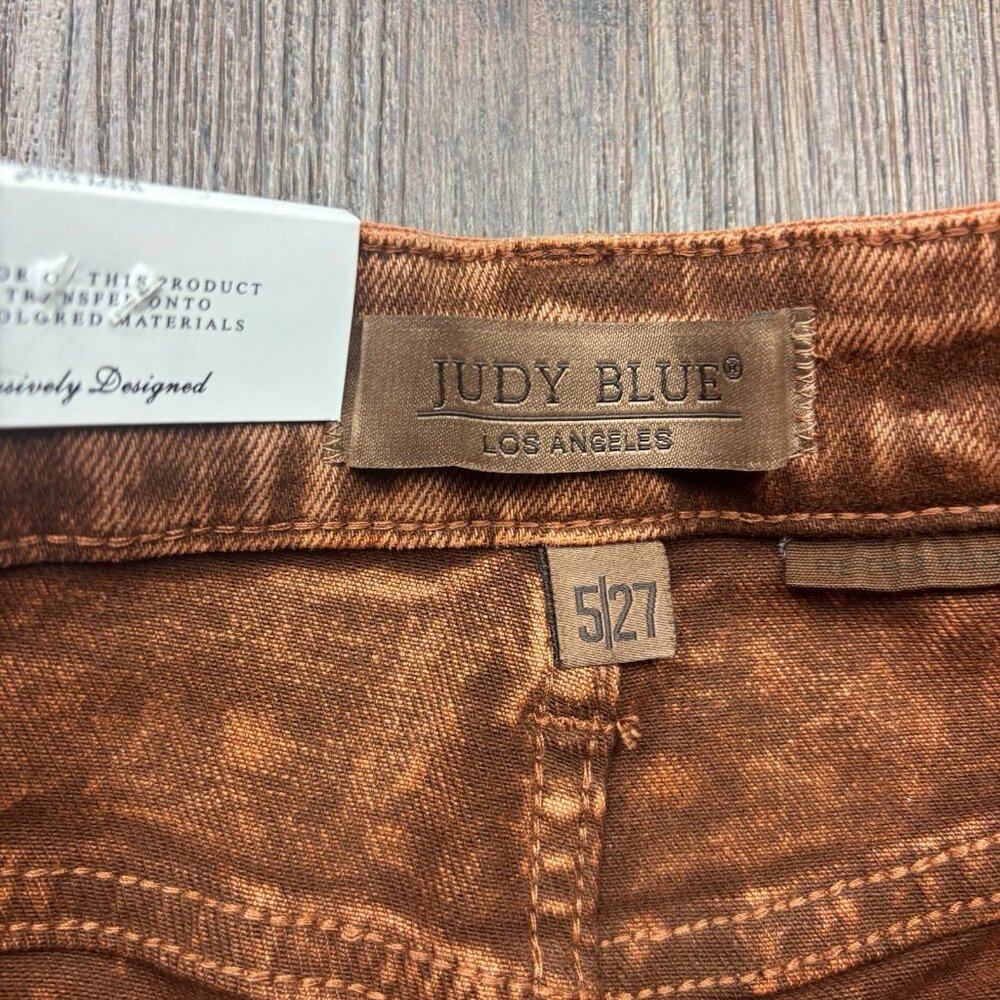 NWT Judy Blue Retro Wide Leg Jeans Garment Dyed Pumpkin Spice Raw Hem Size 5/27 - Picture 7 of 14